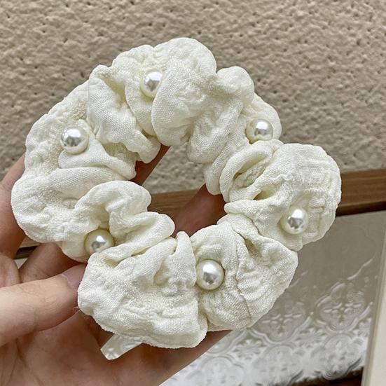 Hair Tie Pleated Texture Imitation Pearls Embellishment Hair Rope Strong Ponytail Holder Buns