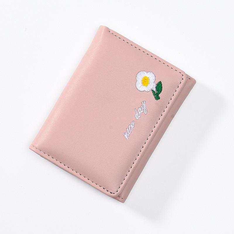 

Fashionable Cross-border Women s Short Wallet Embroidered Flower Tri-fold Student Wallet Wholesale рожевий