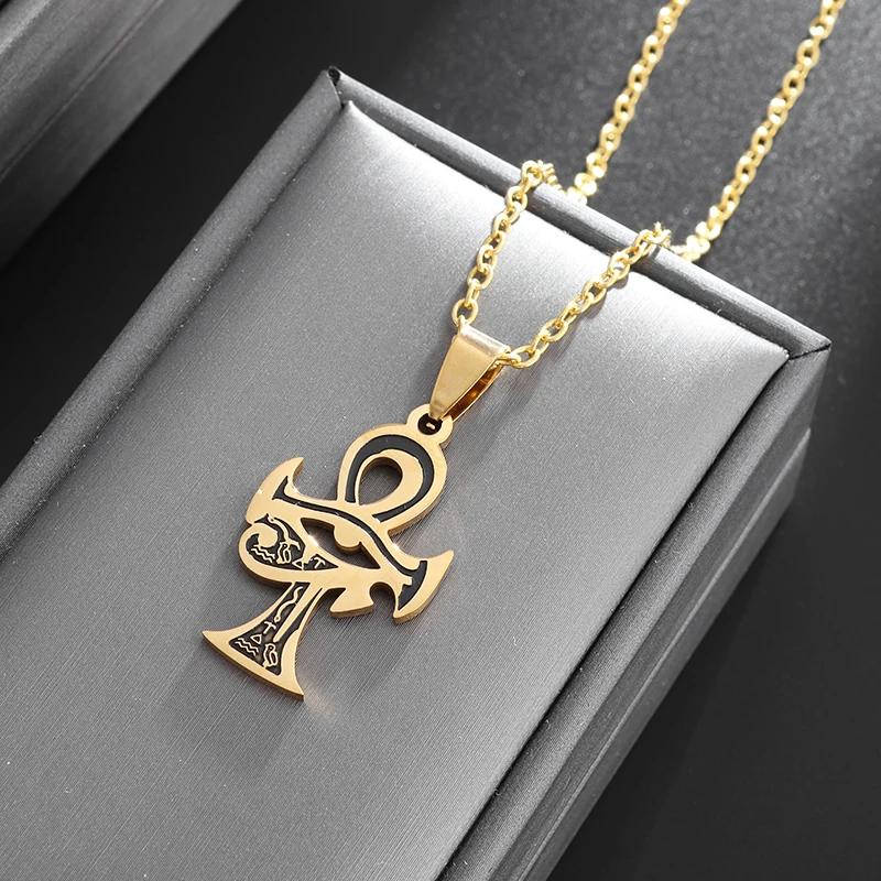 Rotating Eye of Horus Necklace for Men Retro Egyptian Amulet Pendant