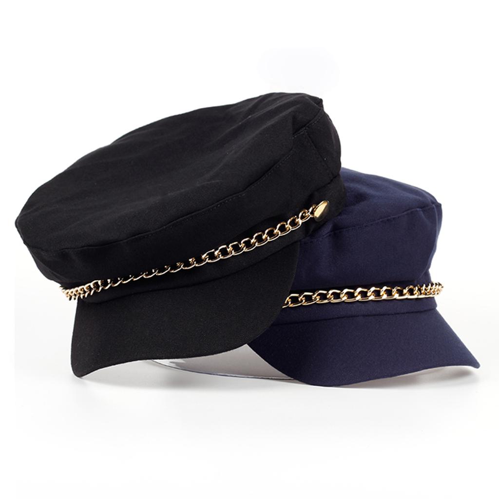 Damen Baskenmütze mit Baumwollkettendekoration, Marineblau, für den Außenbereich, Freizeit, Reisen, Winter, Wärme, Zeitungsjungenmütze, Malermütze