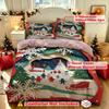 Christmas Duvet Cover Set 3Pcs 3D Paper Cut Winter Village Snow Print Soft Microfiber Bedding with Pillowcases