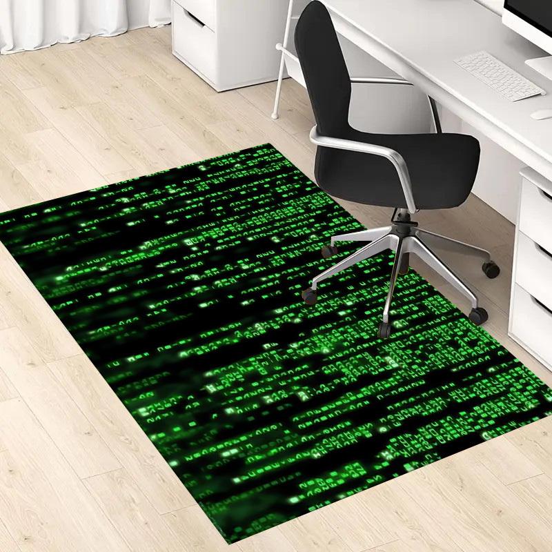 1pc Office Carpet Chair Mats Matrix Code Green Screen Perfect for Decorating Office Chairs, Living Rooms, Or Bedrooms,Polyester Carpet