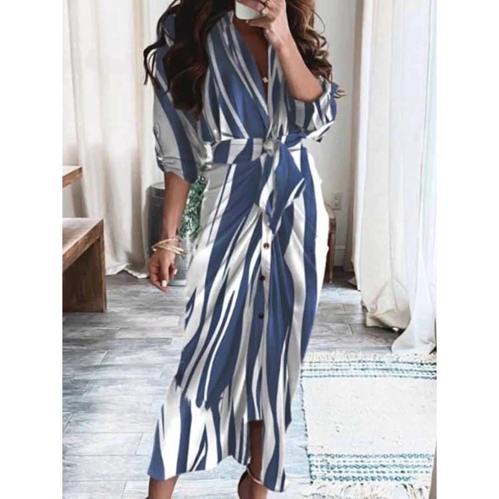 Vestido camisero ajustado de verano para mujer, vestido fruncido con botones a la moda, vestido informal de manga corta estampado, vestido elegante para fiesta para mujer