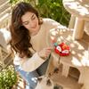 Cat Feather Teaser Toy Plush Animal Head Design with Beads and Feathers Attached Interactive Pet Toy for Cats