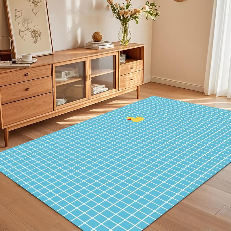 

Cute Yellow Duck Blue Grid Area Rug Non Slip Soft Floor Carpet for Kids Room Nursery Bedroom Living Room Playroom Decor 40X60cm