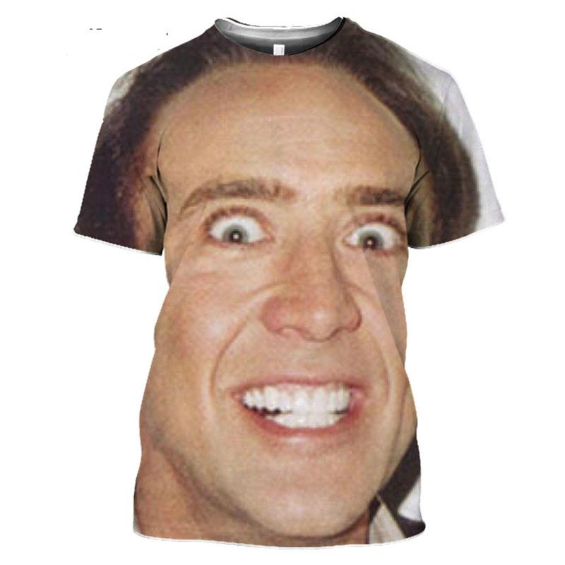 Attore Pop Nicolas Cage T-shirt Stampata 3D Divertente Tendenza Girocollo Manica Corta Top Moda Estiva Personalità Maschile Tendenza Streetwear