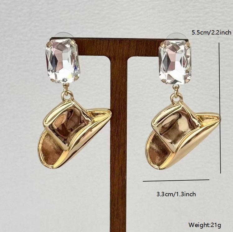 

Popular Western Denim Shoes Hat with Diamond Exaggerated Niche Personality Earrings