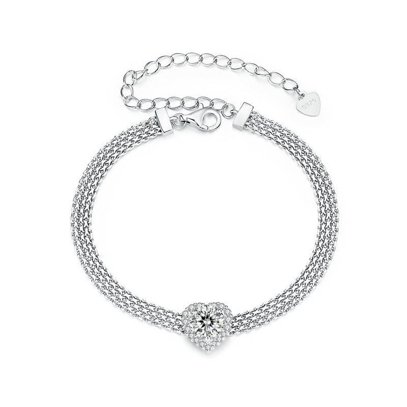 WOSTU 1 CT Sparkling Moissanite Heart Bracelet For Women 925 Silver Lab Diamond moissanite Star Flat wide chain Links