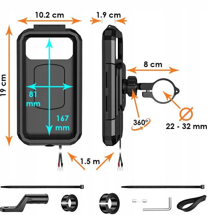 Uchwyt Na Telefon Motocyklowy Etui Ładowarka Qi