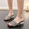 Rhinestone Ladies High Heels Sandals Summer Fashion Style Square Head Slip on Summer Slippers New Elegant Crystal High Heels