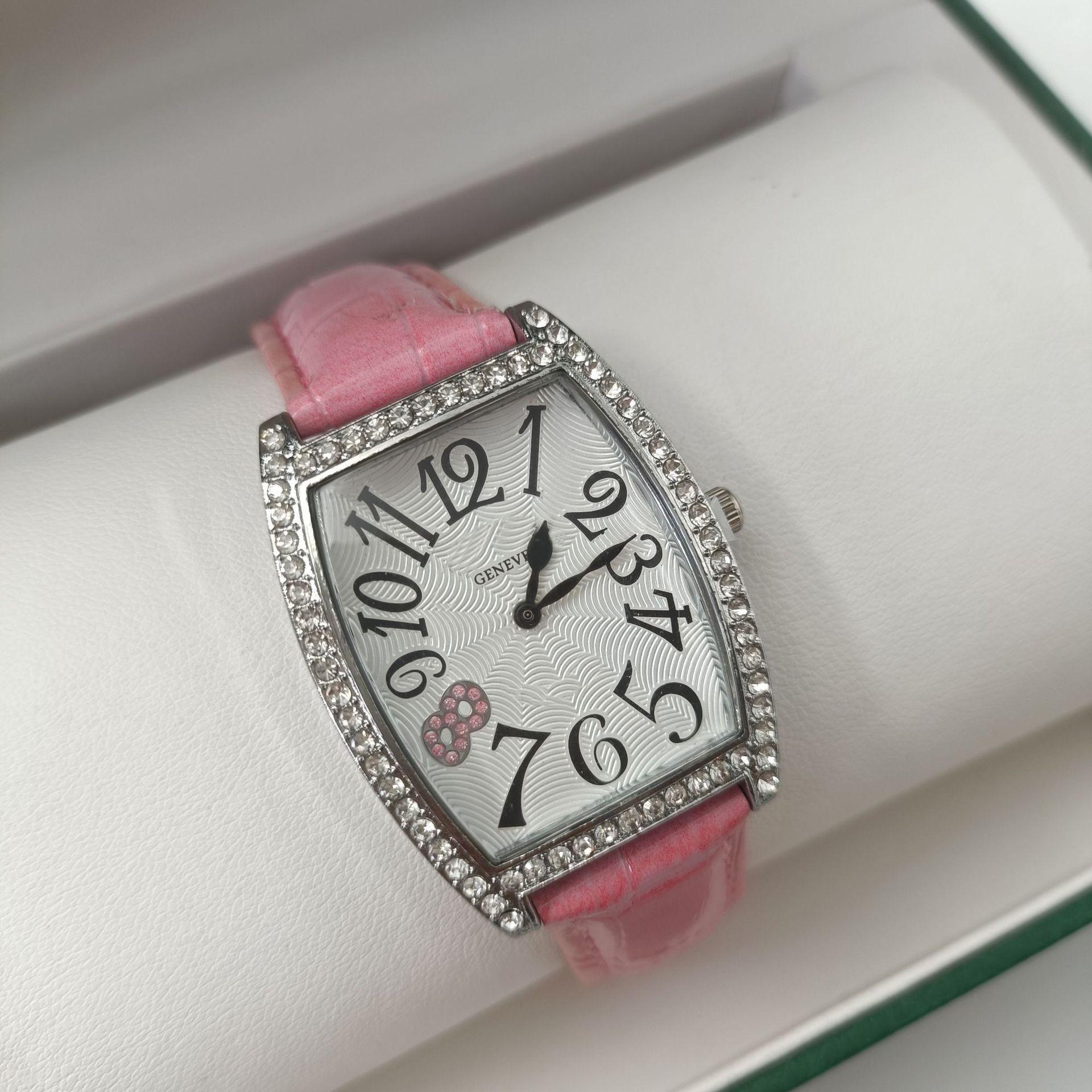 Xiaohongshu With Wine Barrel Type Gypsy Star Diamond-Encrusted Watch Female Starry Sky Quartz Couple Belt Watch