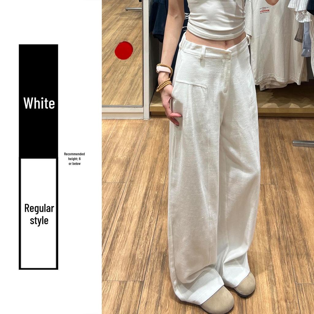 Korean Old Money Style Women's Wide-Leg Cotton Linen Pants, High-Waisted Straight Casual for Spring/Summer 2026.
