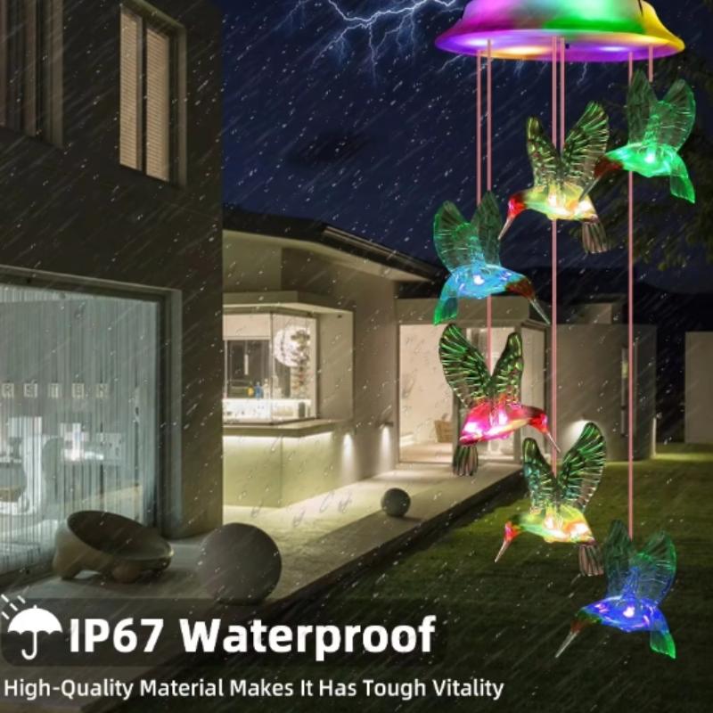 Solar Outdoor Waterproof Color Changing Hummingbird Shaped Design Wind Chime,Suitable For Garden Window Decoration Gifts