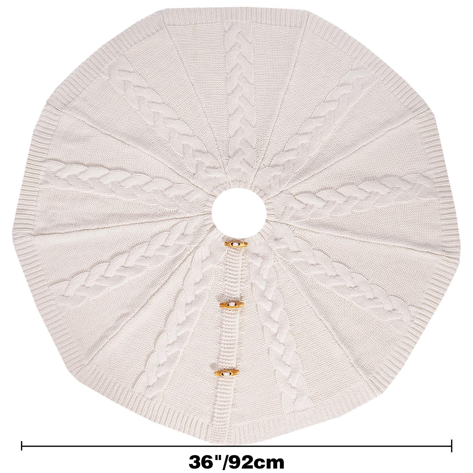 Christmas Knit Tree Skirt with Buttons - White Festive Decor