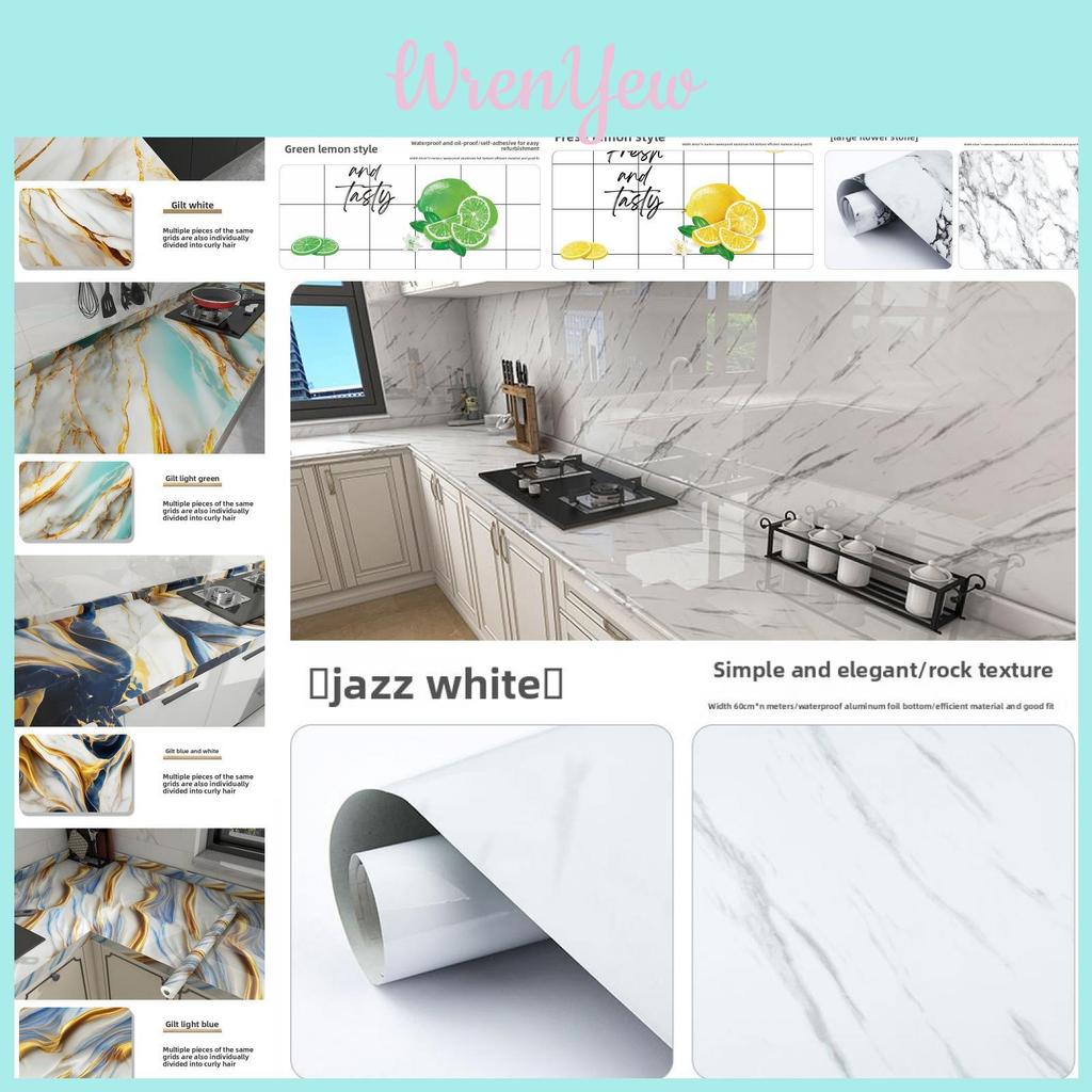 Kitchen Wall Sticker With Marble Pattern Waterproof Oilproof For Modern Home Decor