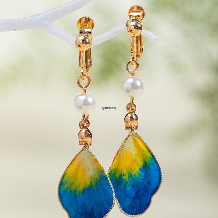 Handmade Silk Velvet 'A Thousand Li of Rivers and Mountains' Earrings - Retro Chinese Style Qipao Accessories with Ear Hooks/Clips for Women