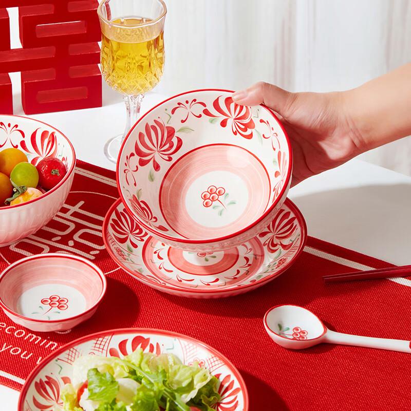 Gonghe Jingpin Chinese Style Twin Lotus 12-Piece Ceramic Tableware Set