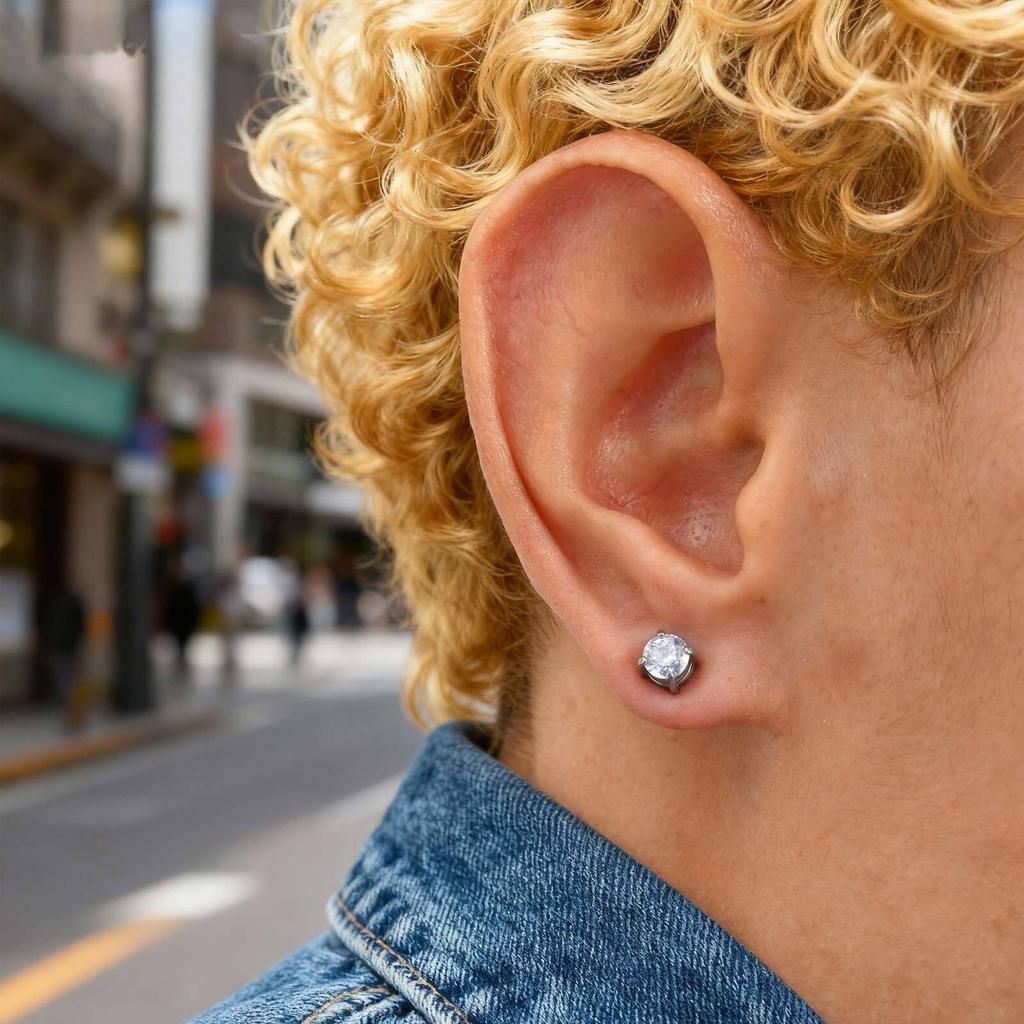 Vnox 5/7/8mm Wide Magnetic Ear Clip No Piercing, Stainless Steel Black White Zircon Hip Hop Ear Clip for Men Women, Jewelry Gift