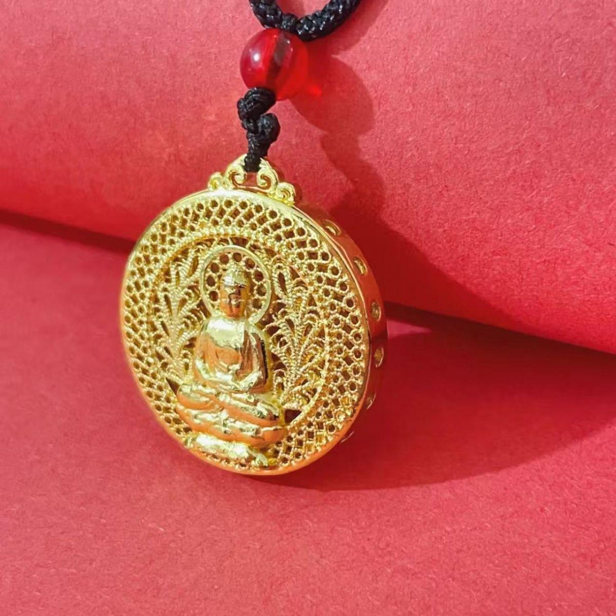Sand Gold Amitabha Buddha Pendant: Unisex Alloy Safety Ornament