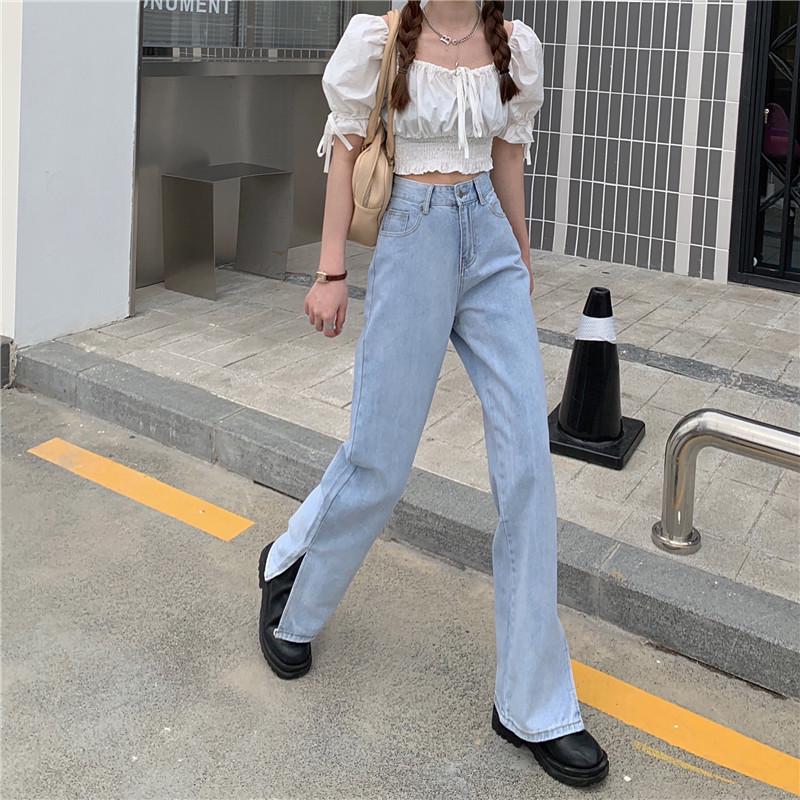 

Женские джинсы с высокой посадкой, светлого цвета, прямого кроя - Весна и Осень, стиль Гонконг Харадзюку 3XL светло-синий