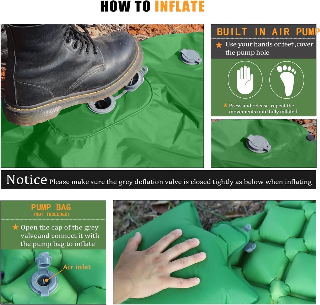 Foldable Inflatable Lightweight Air Mat Ultra Lightweight Waterproof Nylon Cushion Outdoor Camping Picnic Hiking Laying Mats