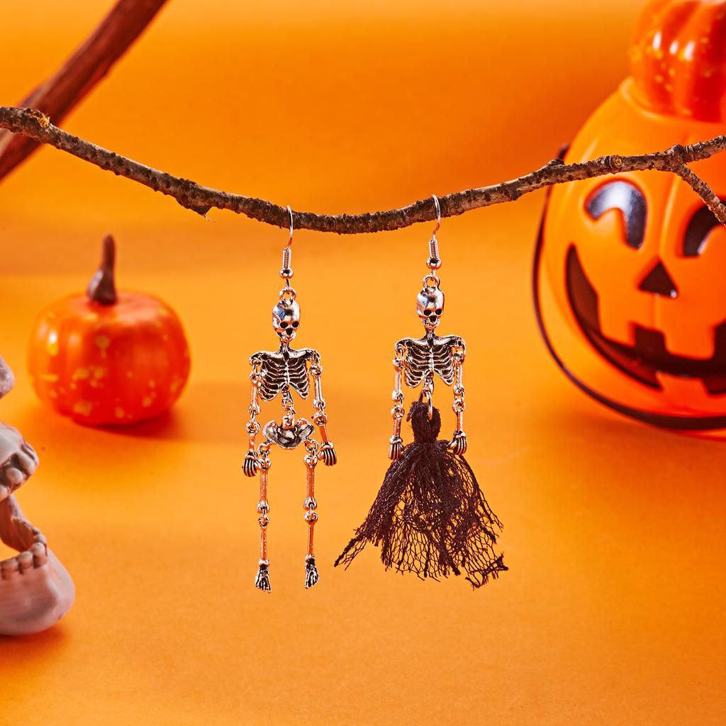 New Halloween Asymmetric Skull Skeleton Drop Earrings for Women Gothic Punk Long Tassel Earrings Girl Party Jewelry Gifts