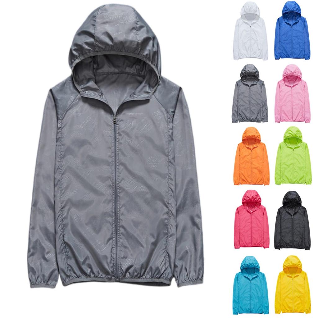 Women's Solid Colored Hooded Long Sleeved Jacket, Windbreaker, Sun Jacket, Outdoor Sports Jacket