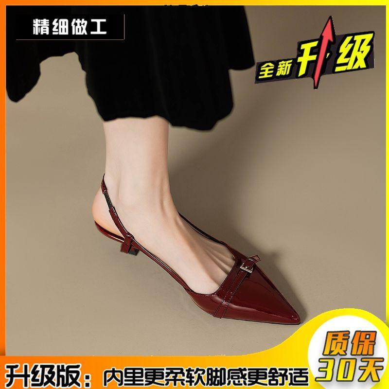 French Soft Leather Pointed Patent Leather Bag Head Sandals Women's Summer 2025 New Fairy Style Retro Versatile Stiletto Empty Shoes