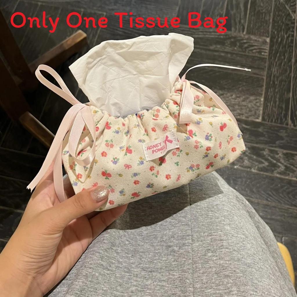 Style Floral Cloth Tissue Box Cover With Drawstring Organizer For Car And Home Decor