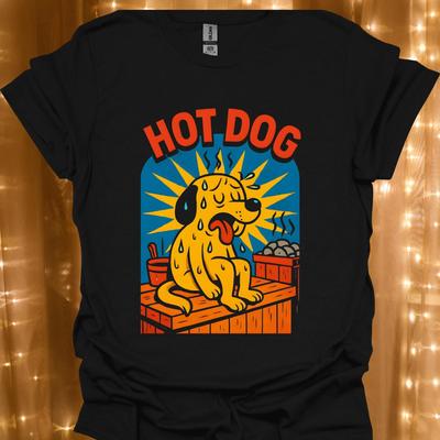 Hot Dog Dog Cartoon T-Shirt | Retro Sunny Sausage Pup Illustration