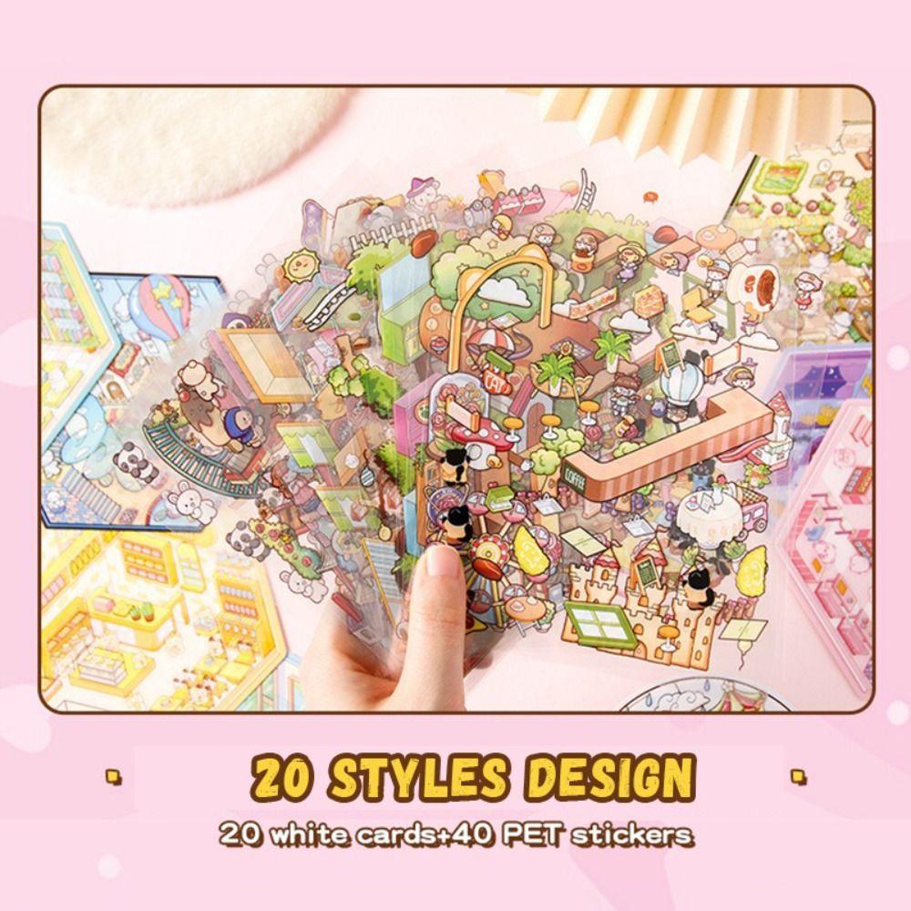 PET 3D Landscape Sticker Decompression Miniature Scene Collage DIY Cabin Scene Sticker  Boys/Girls