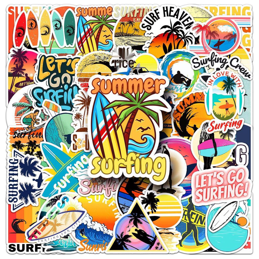 50-Piece Waterproof Cartoon Surfing Stickers for DIY Suitcases & Helmets