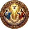 Divine Scene Metal Wall Art  Holy Trinity with Golden Hues  Doves  D Flat Decor