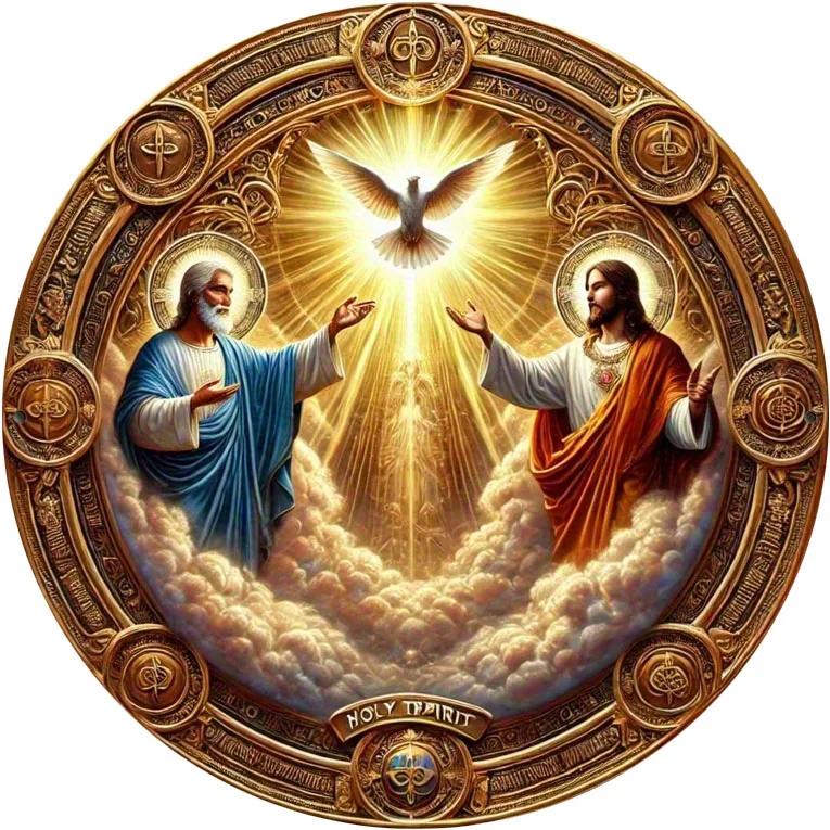 Divine Scene Metal Wall Art Holy Trinity with Golden Hues Doves D Flat Decor