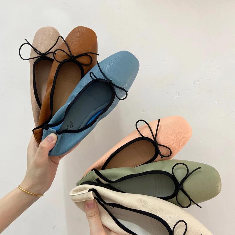 Women Flat Heel Shoes Female Flats Casual Ballet Dancing Shoes Foldable Sole Boat Shoes Summer Slip on Slipper Mules