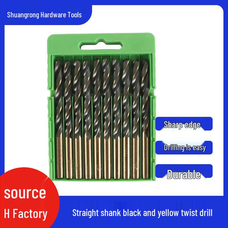 Black & Yellow Extended Straight Shank Twist Drill Bit for Metal & Stainless Steel