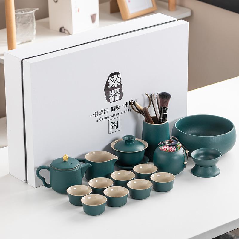 Black Pottery Kung Fu Tea Set Cover Bowl Teapot Tea Cup Tea Set Accessories Complete Tea Tray Business Gifts High-end Gift Box