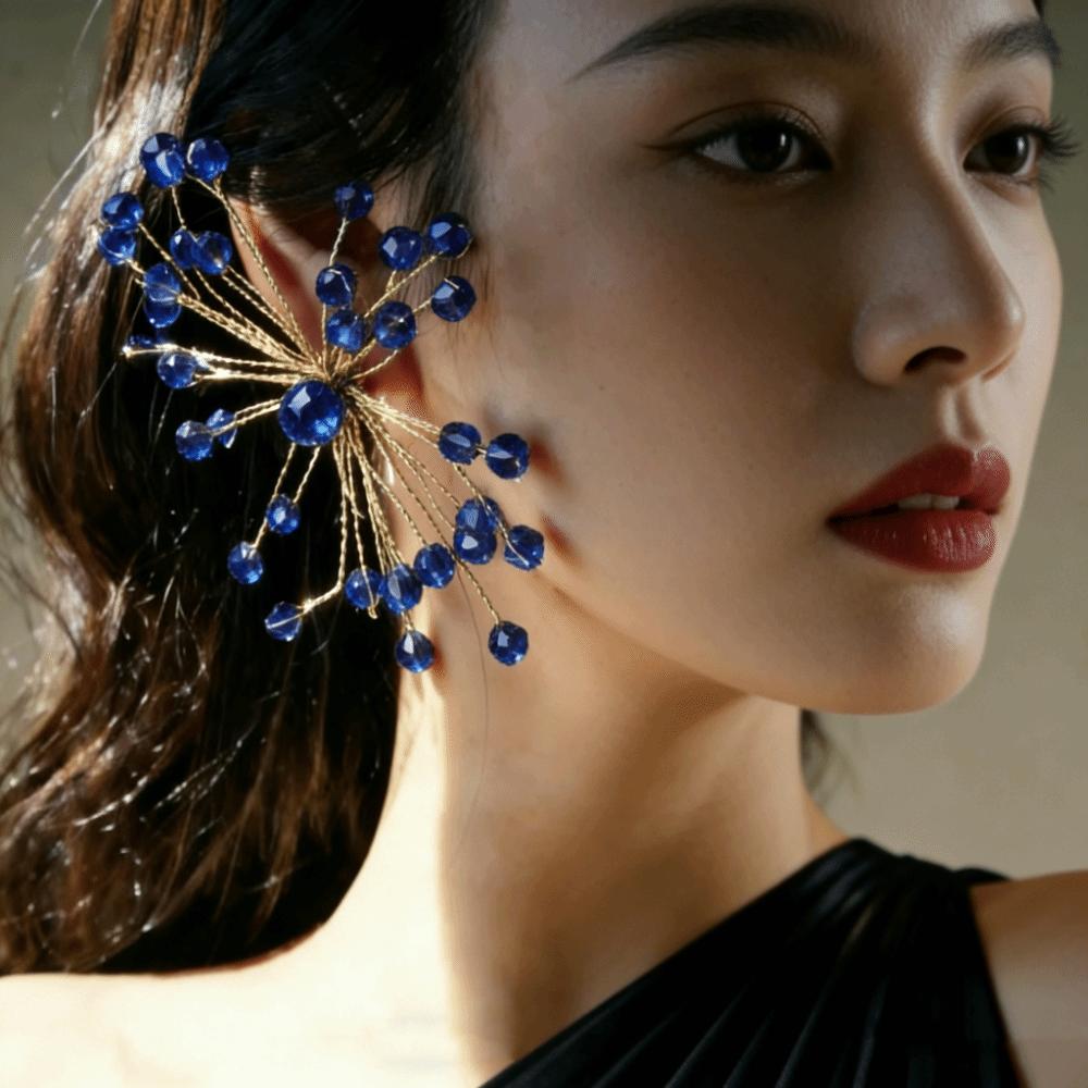 1Pair Exaggerated Snowflake Earrings Luxury Beaded Crystal Earring Bridal Accessories