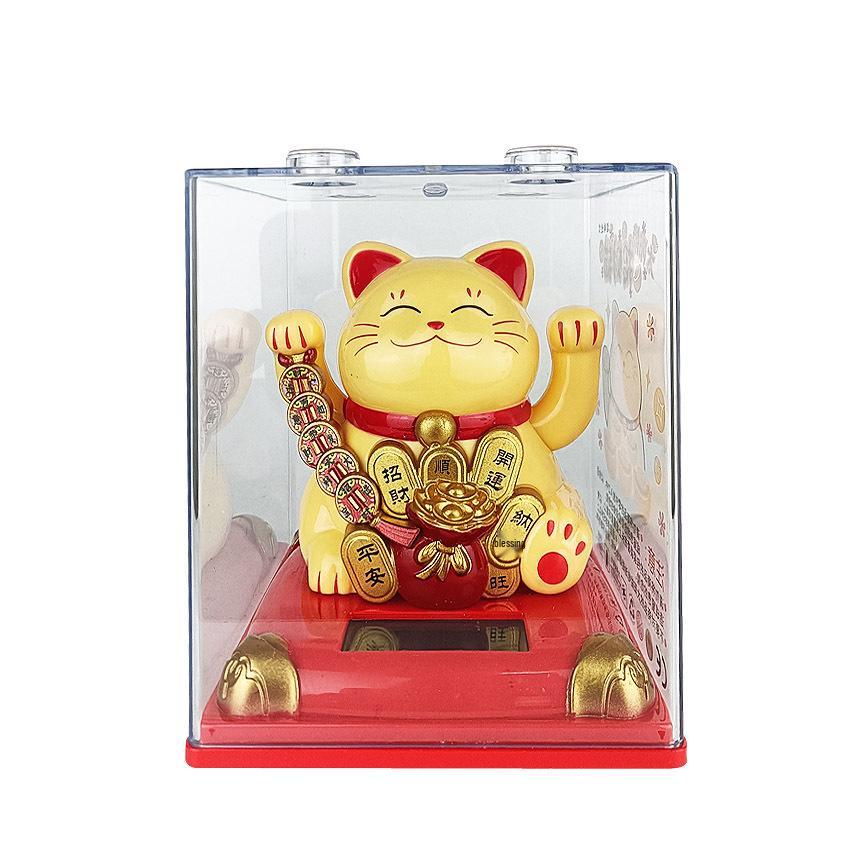 Y Solar Fortune Cat Waving Hand Ornament: Light-Powered Decor for Car, Living Room, or Office Desk