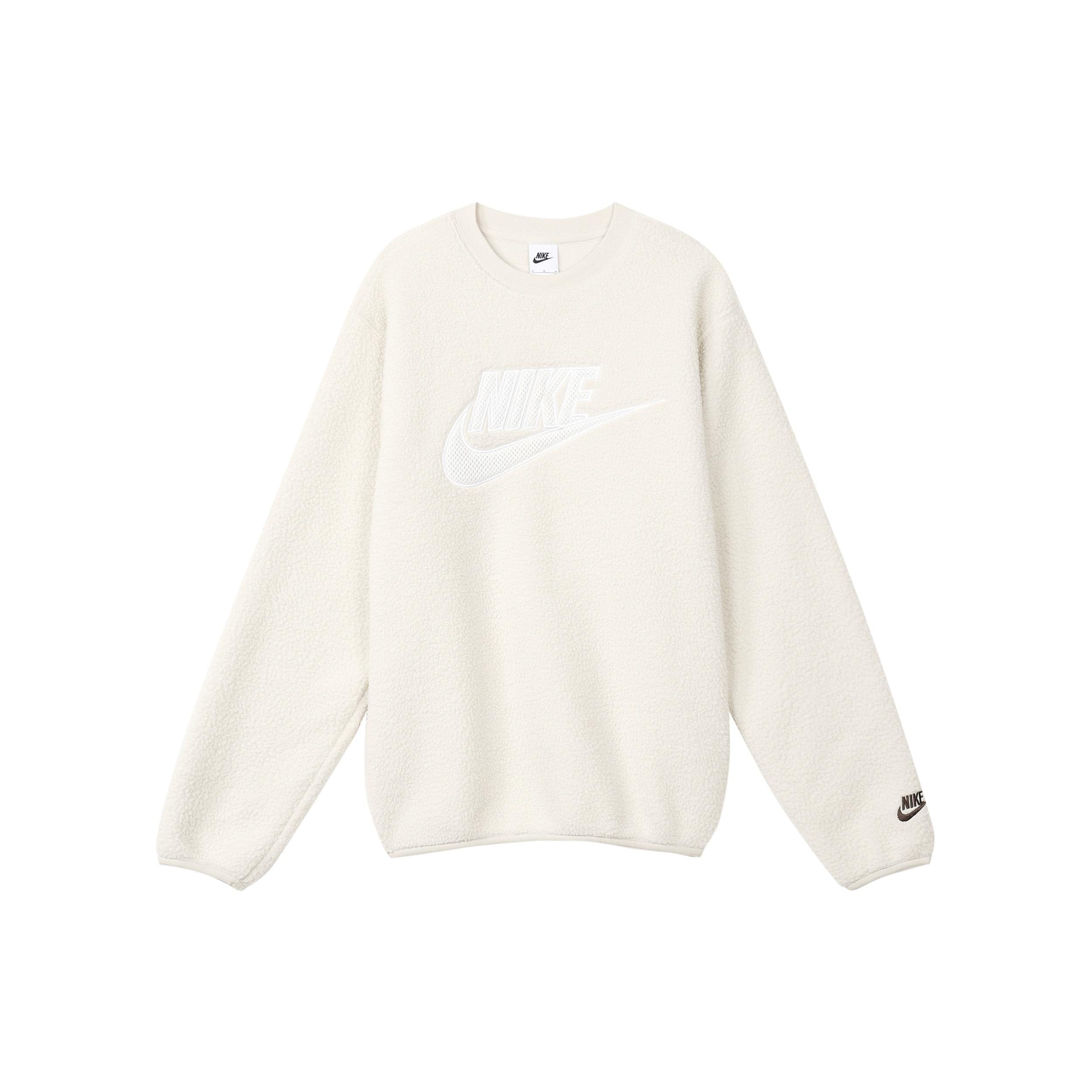 Men s Nike Logo Embroidered Loose Suede Round Neck Pullover Beige DD5018-072 XXL