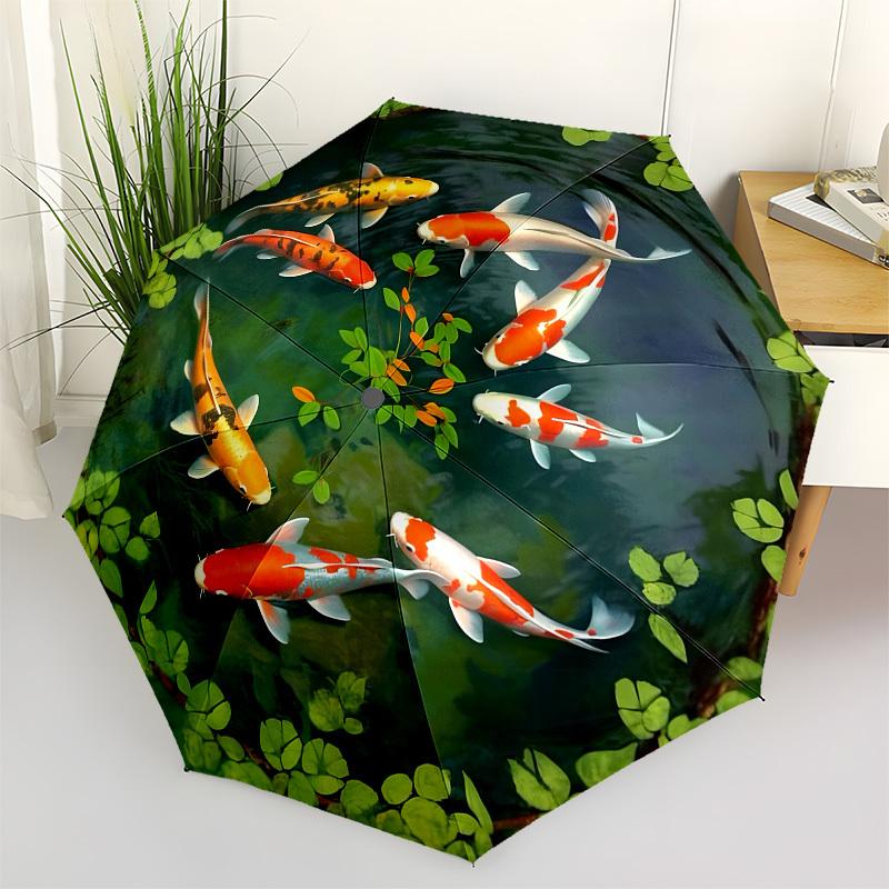 

1pc Koi Fish Pond with Green LeavesUmbrella with Plastic Handle,Suitable for All Seasons Home Travel Outdoor UmbrellaB1786