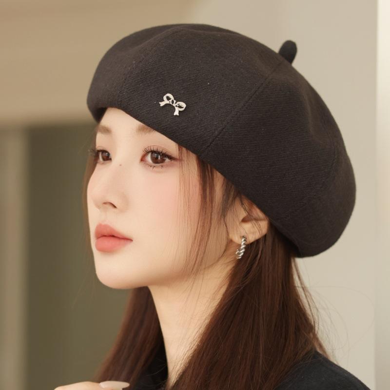 Damen Herbst und Winter Neu Lässige Schleife Baskenmütze Kürbishut Warm Sternanis Knospenhut für Lässige & Formelle Outfits, Kaltwetterausrüstung, Strukturierte Kopfbedeckung