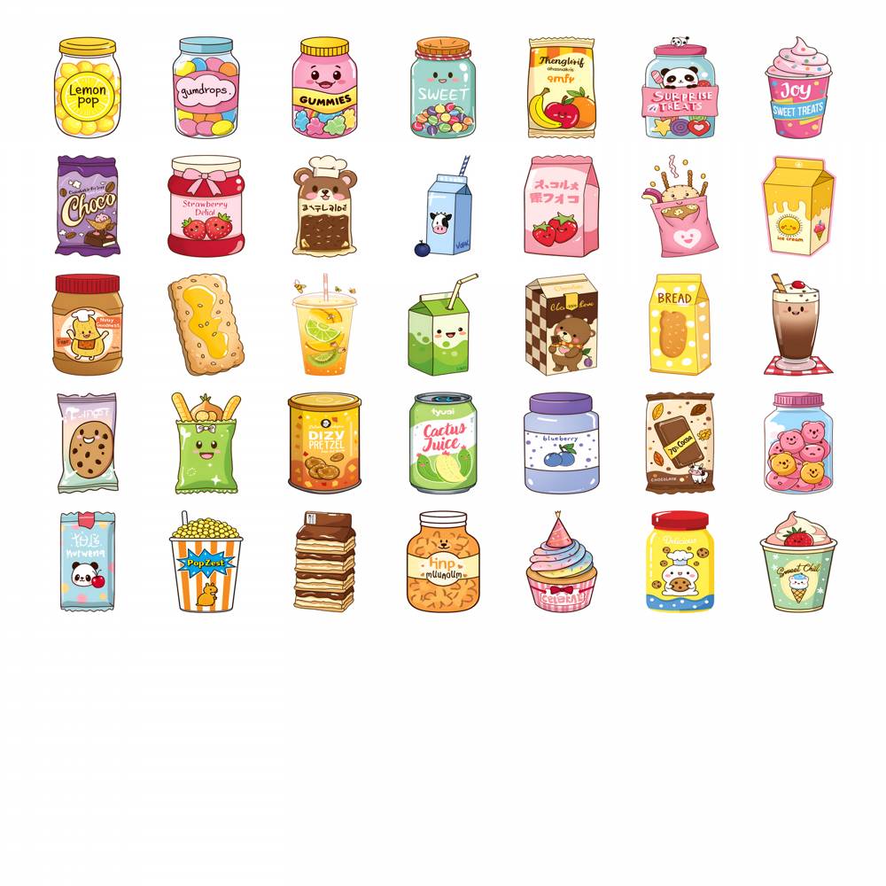 35pcs-50pcs Playful Desserts Stickers Cartoon Food Sticker Pack DIY Stickers For Laptop Motorcycle Luggage Phone DIY Phone