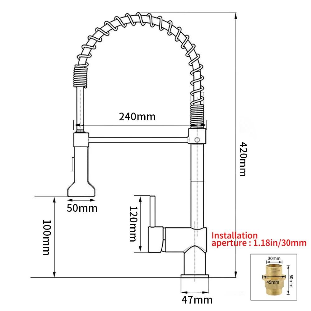 304 Stainless Steel Kitchen Faucet Hot and Cold Water Mixer Faucet Pull Out Deck Mounted Kitchen Mixer Kitchen Sink Faucet