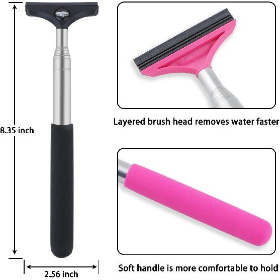 Side Mirror Squeegee, 2 PCS Car Mirror Squeegee, Retractable Car Rearview Mirror Wiper For All Vehicles, Universal Automotive Accessories(Black/Pink)