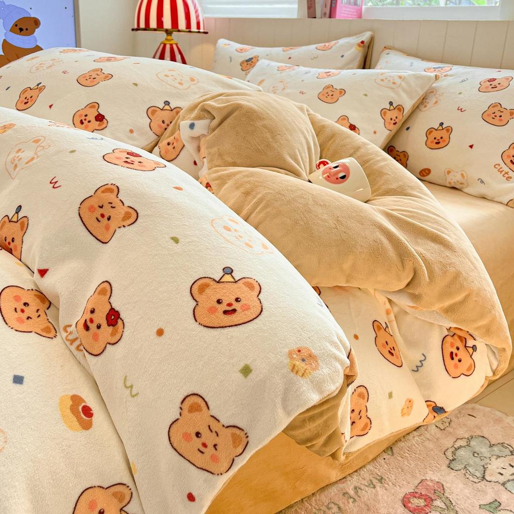 Set Lenzuola 4 Pezzi in Velluto di Latte: Set 3 Pezzi Lenzuolo e Copripiumino Spesso in Pile Corallo Autunno/Inverno, Edizione 2025.