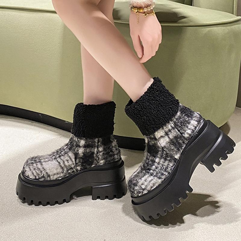 

Хутряні Туфлі на Високих Підборах Жіночі Чоботи до Кісточки Замшеві Дизайнерські Масивні Елегантні Туфлі Туфлі-Човники Зимові Чоботи Розкішна Мода Mujer Botas 39