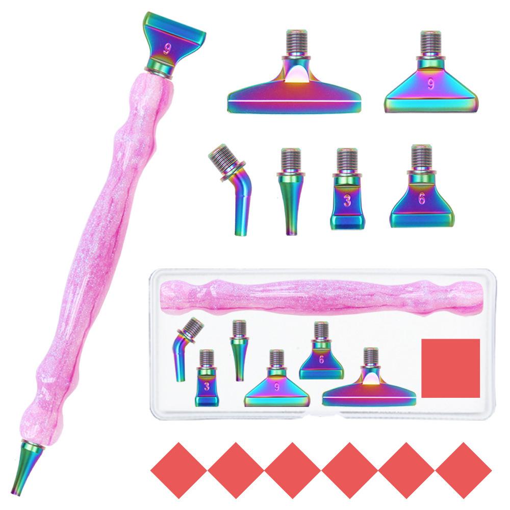 Purple 5D DIY Diamond Pen Set Resin Diamond Painting Tool Point Drill Pen with Thread Multifunctional 6 Metal Pen Heads and Clay