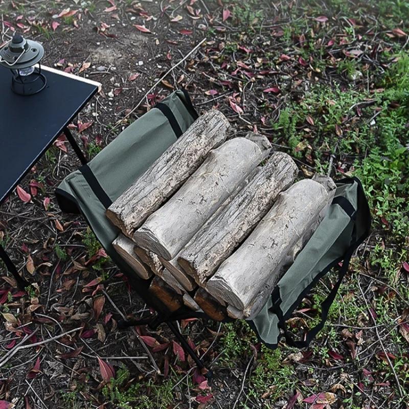 Aluminum Alloy Firewood Rack Portable Folding Firewood Storage Bonfire Burning Rack Outdoor Camping Oxford Cloth Storage Bag