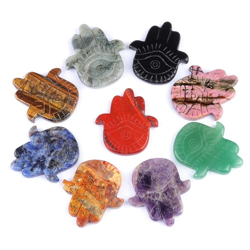 Crystal Natural Stone Beads Semi-Precious 57x50mm Agate Amethysts Beads Palm Shape Carving Stone